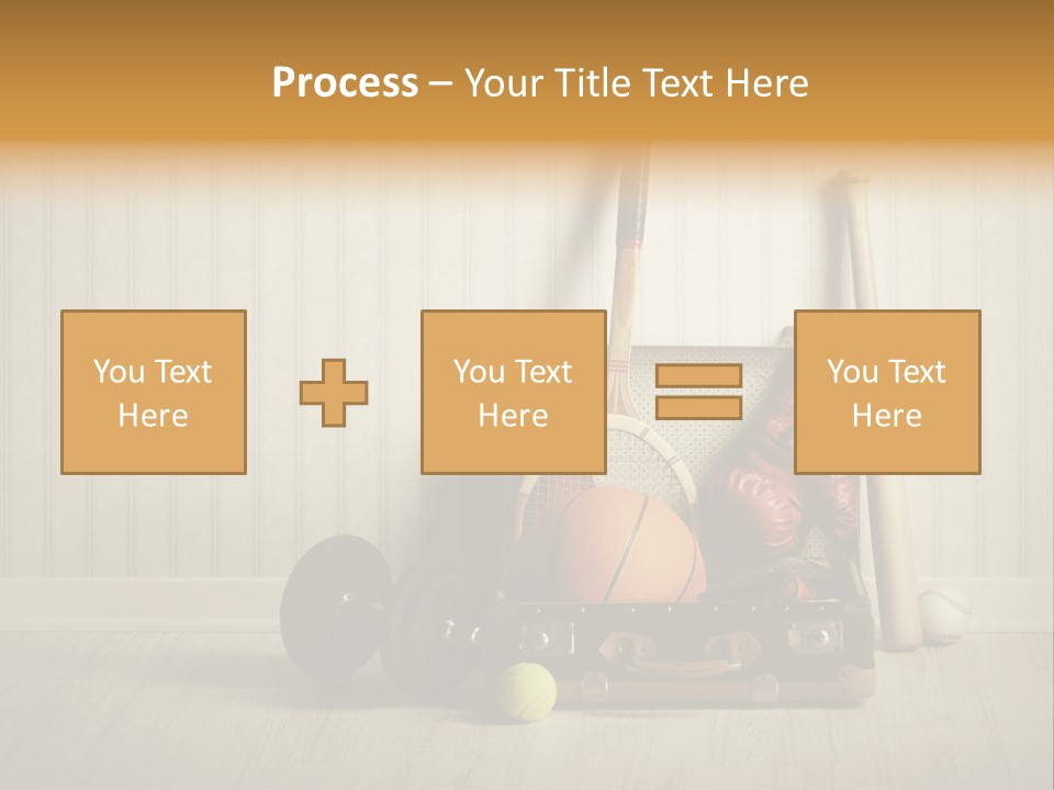 A Tennis Racket, Ball, Glove And Other Sports Equipment On A Wooden Floor PowerPoint Template