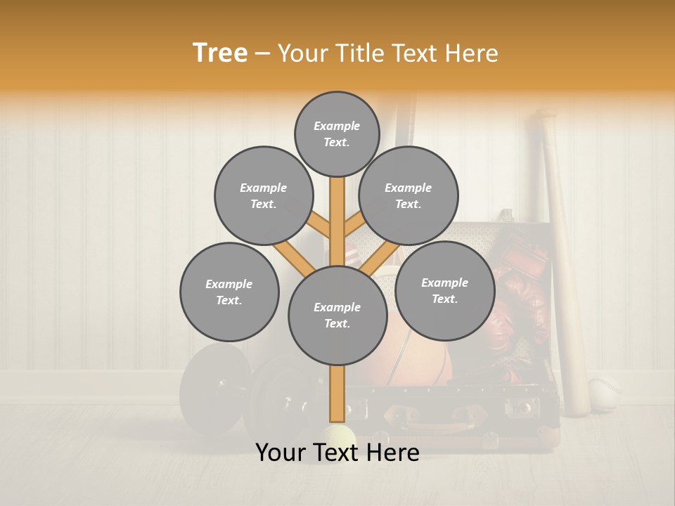 A Tennis Racket, Ball, Glove And Other Sports Equipment On A Wooden Floor PowerPoint Template