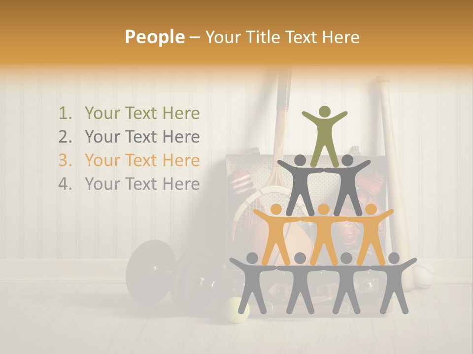 A Tennis Racket, Ball, Glove And Other Sports Equipment On A Wooden Floor PowerPoint Template