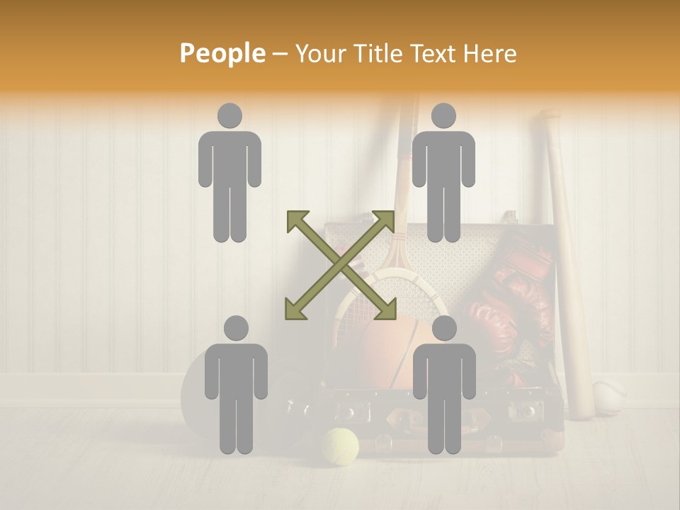 A Tennis Racket, Ball, Glove And Other Sports Equipment On A Wooden Floor PowerPoint Template