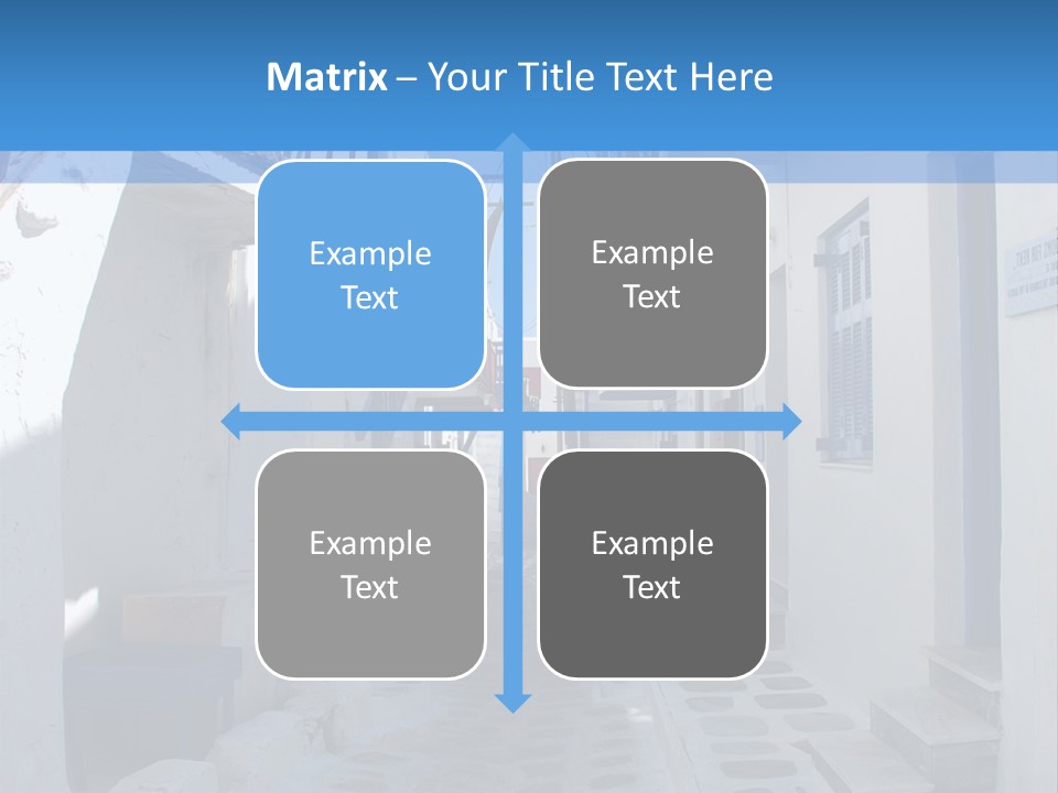 A Narrow Street With White Buildings And Blue Shutters PowerPoint Template