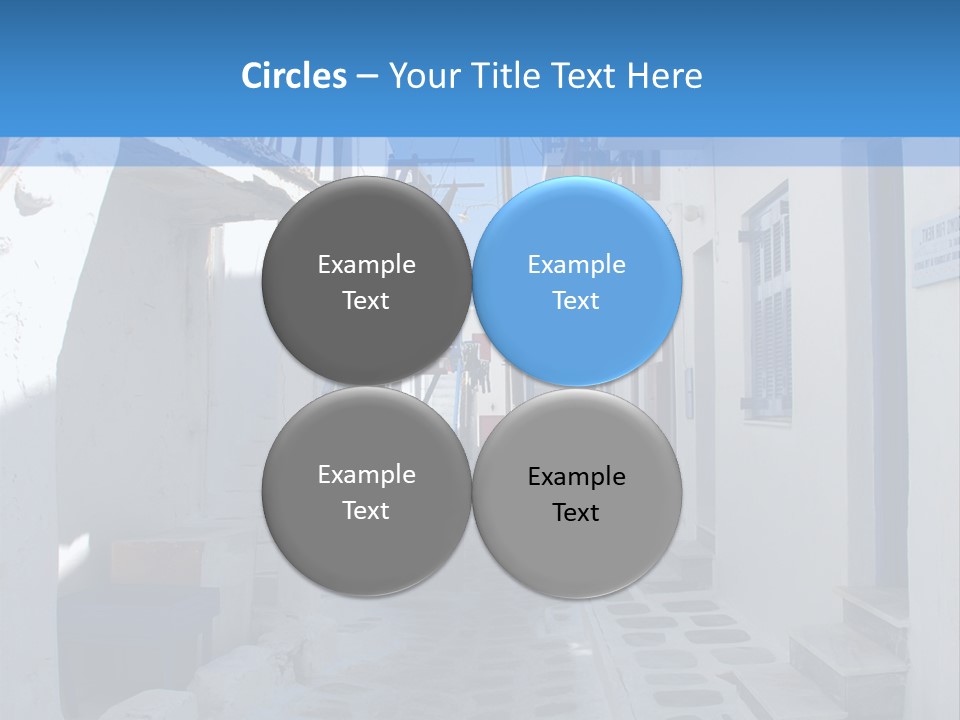 A Narrow Street With White Buildings And Blue Shutters PowerPoint Template