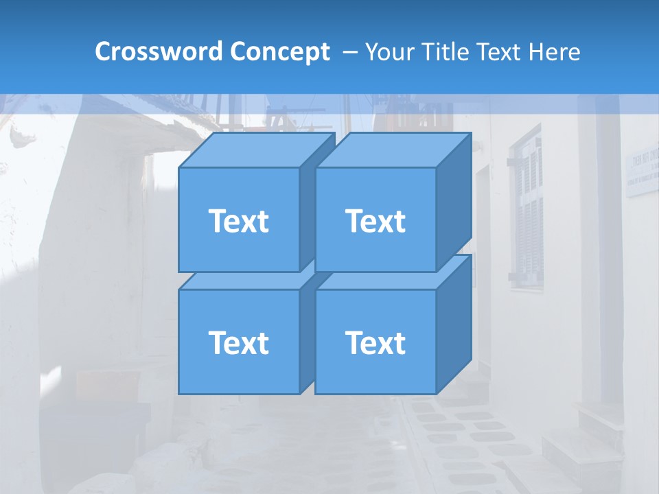 A Narrow Street With White Buildings And Blue Shutters PowerPoint Template