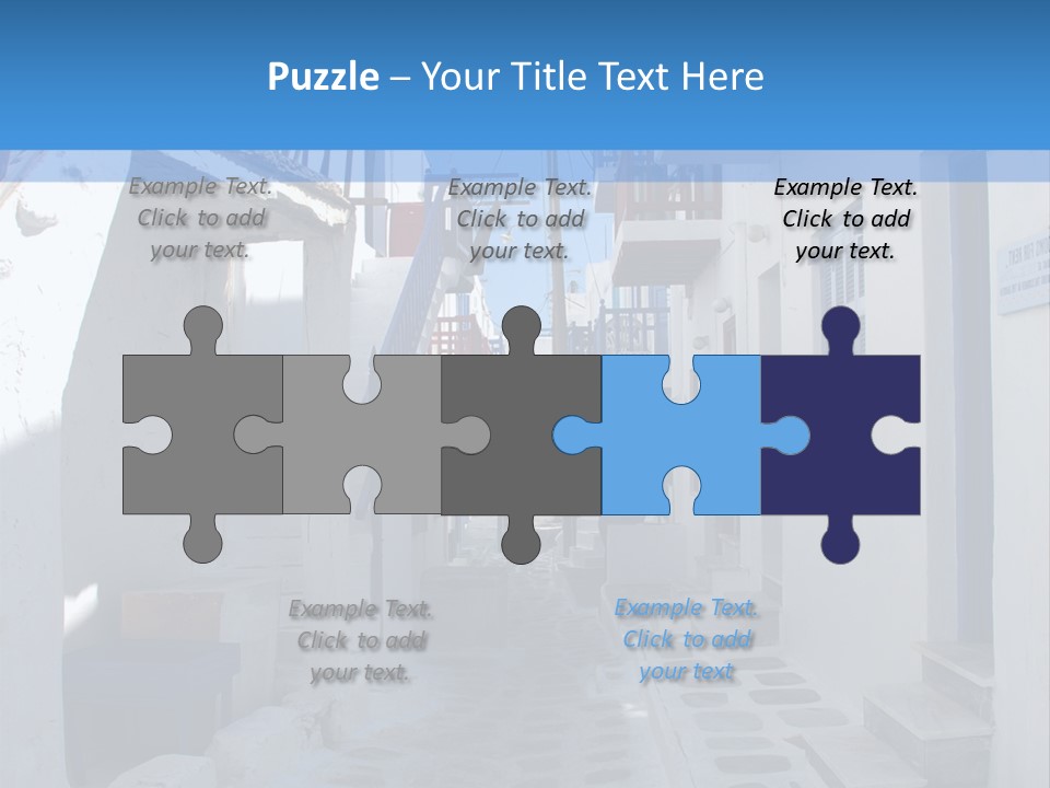 A Narrow Street With White Buildings And Blue Shutters PowerPoint Template