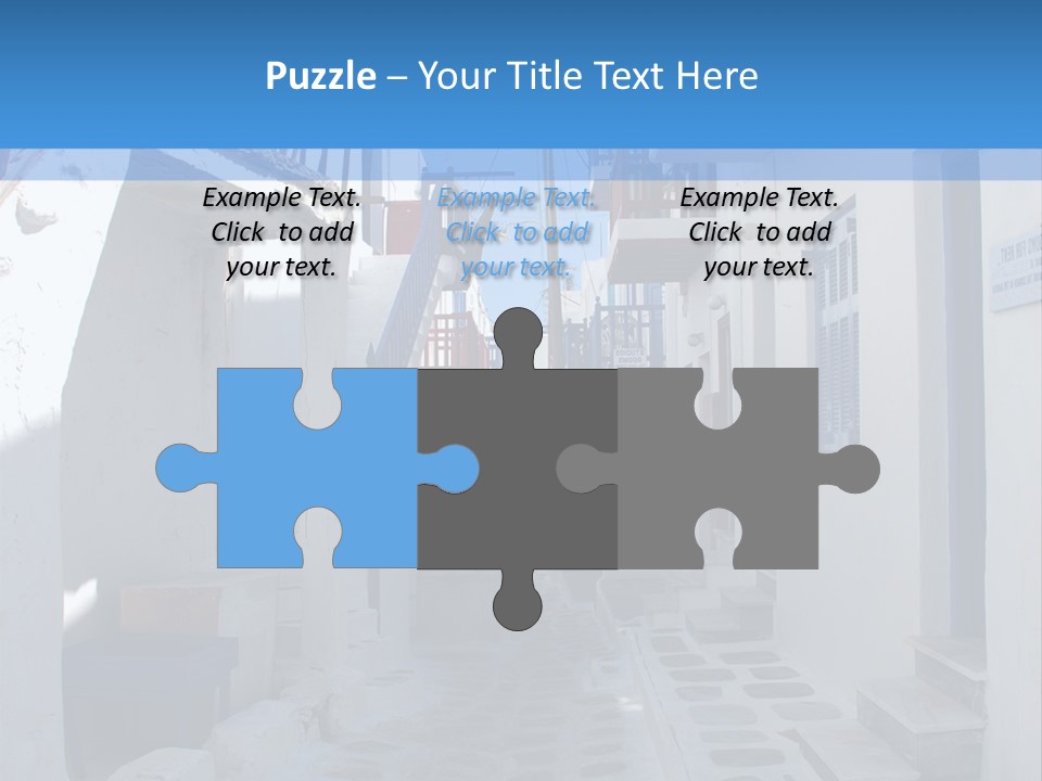 A Narrow Street With White Buildings And Blue Shutters PowerPoint Template