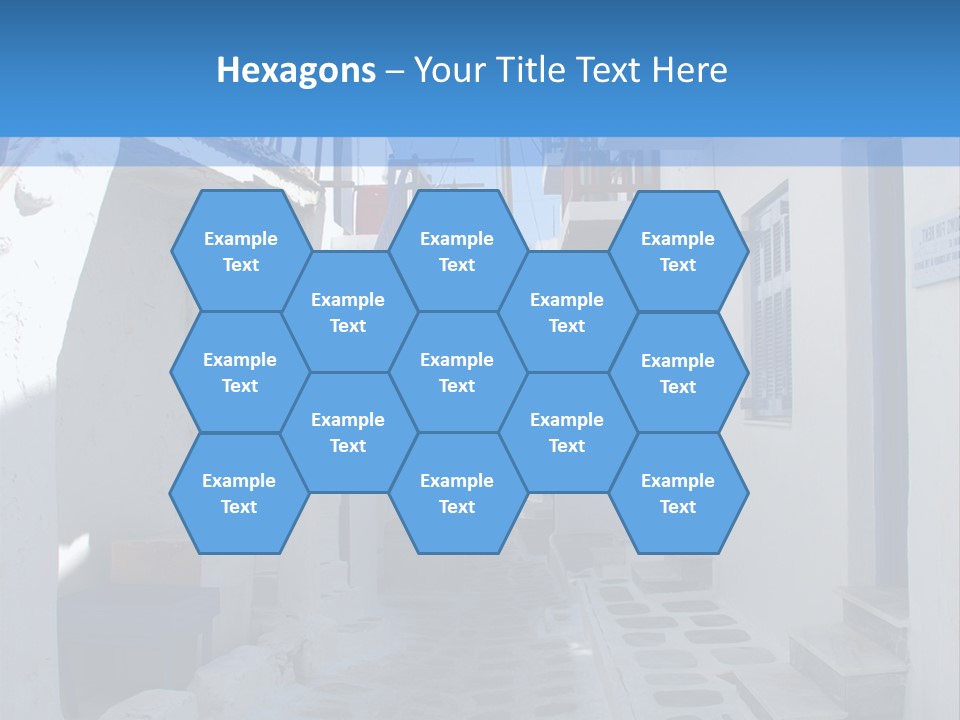 A Narrow Street With White Buildings And Blue Shutters PowerPoint Template