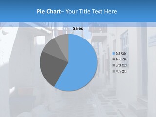 A Narrow Street With White Buildings And Blue Shutters PowerPoint Template