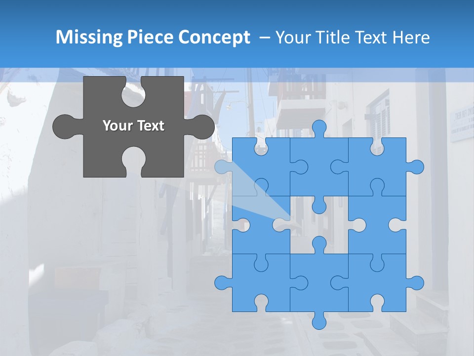 A Narrow Street With White Buildings And Blue Shutters PowerPoint Template