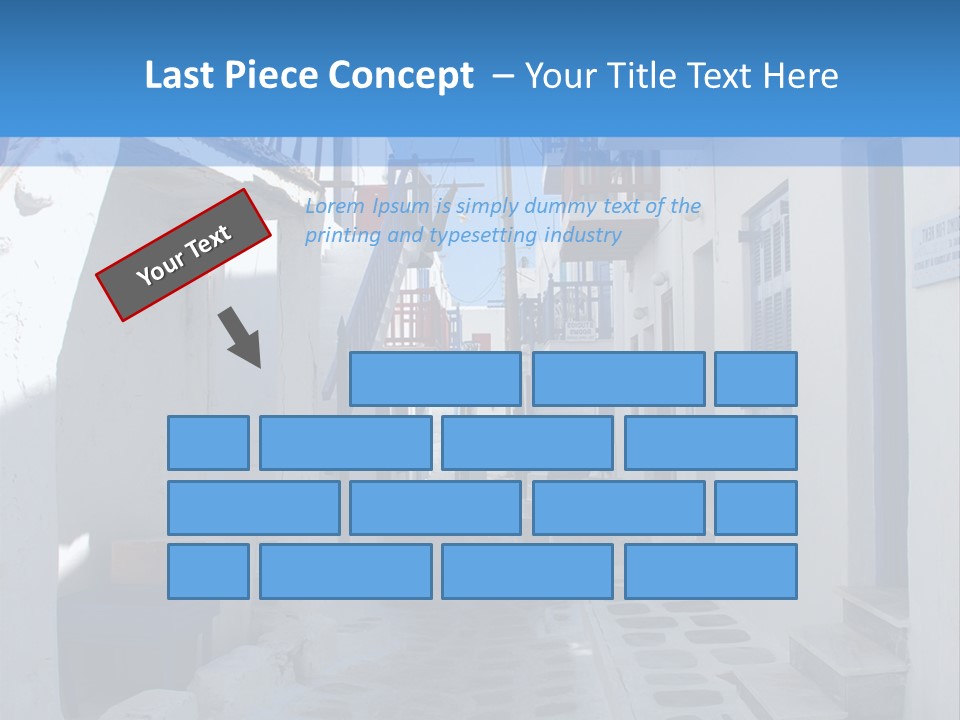 A Narrow Street With White Buildings And Blue Shutters PowerPoint Template