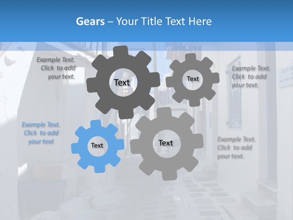 A Narrow Street With White Buildings And Blue Shutters PowerPoint Template