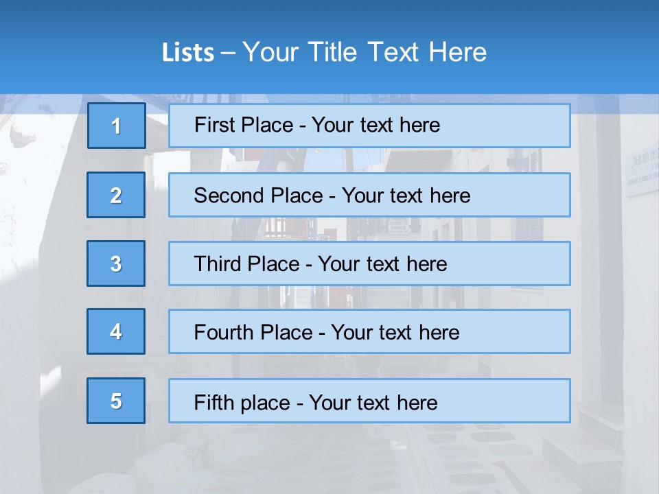 A Narrow Street With White Buildings And Blue Shutters PowerPoint Template