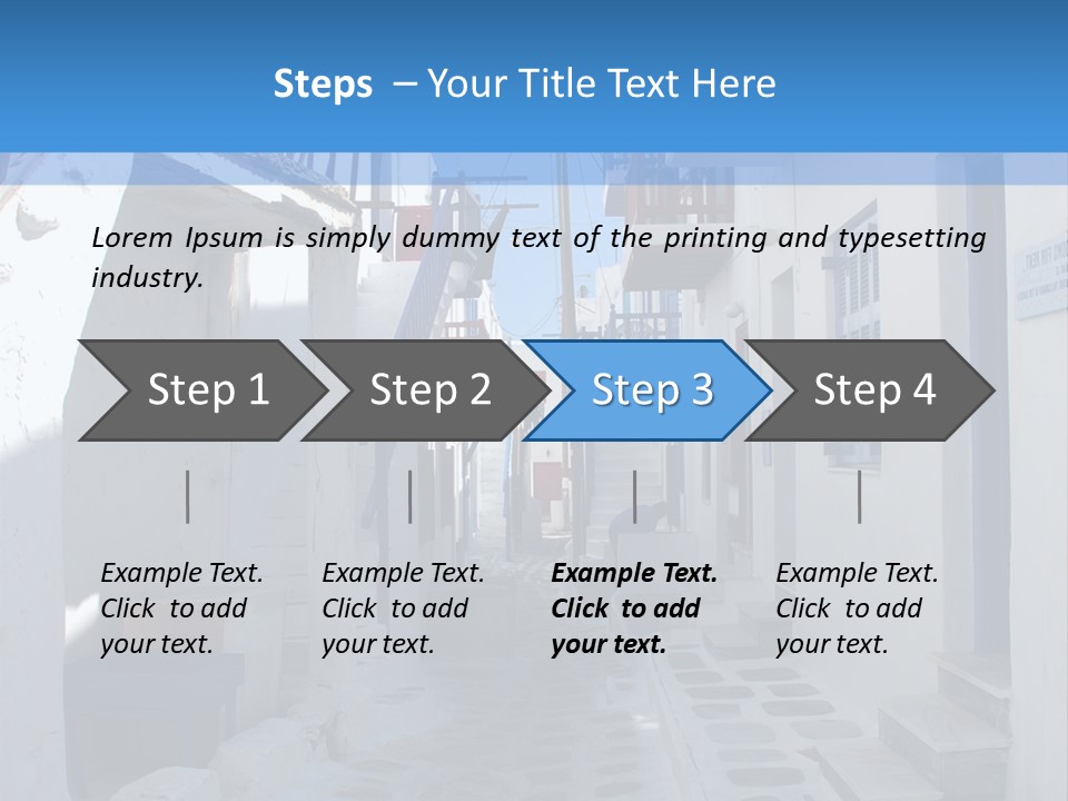 A Narrow Street With White Buildings And Blue Shutters PowerPoint Template