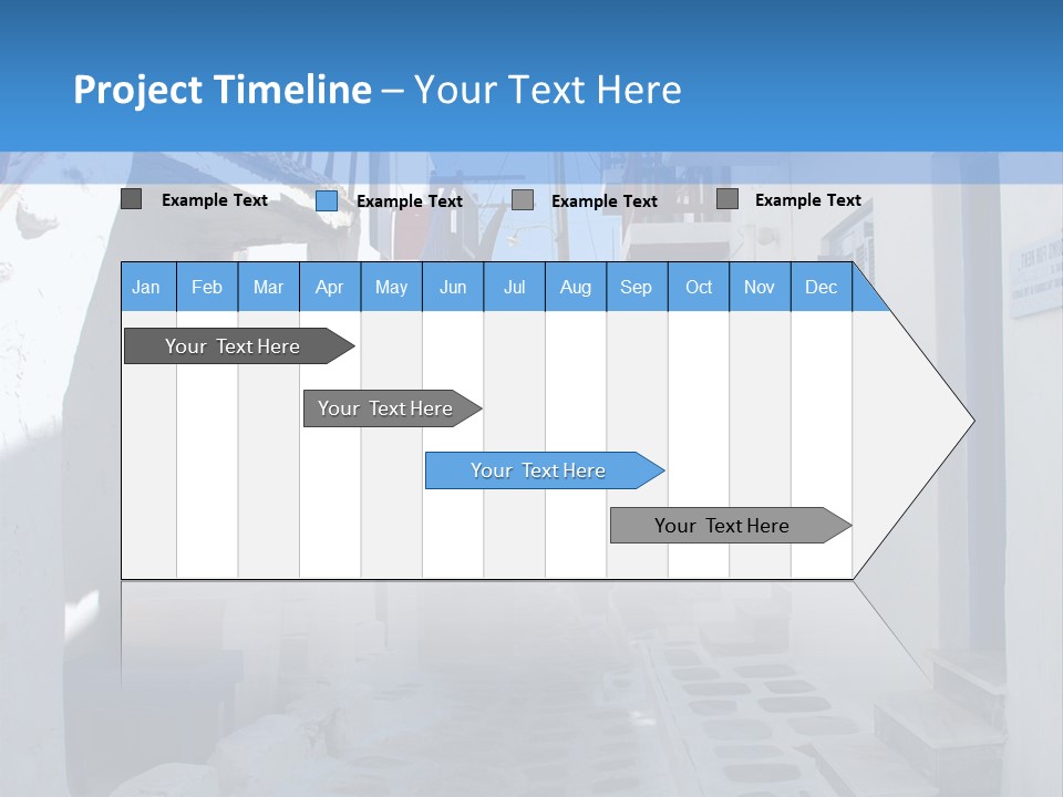 A Narrow Street With White Buildings And Blue Shutters PowerPoint Template
