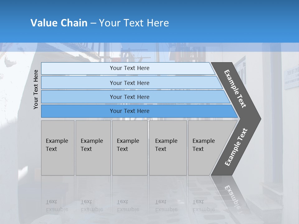 A Narrow Street With White Buildings And Blue Shutters PowerPoint Template