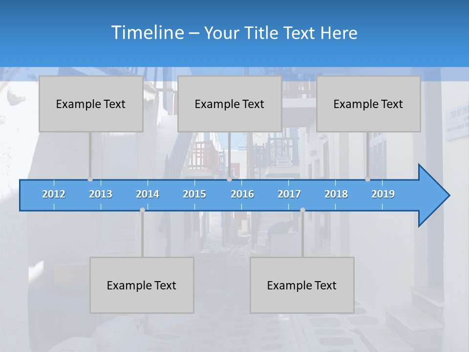 A Narrow Street With White Buildings And Blue Shutters PowerPoint Template