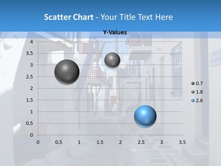 A Narrow Street With White Buildings And Blue Shutters PowerPoint Template