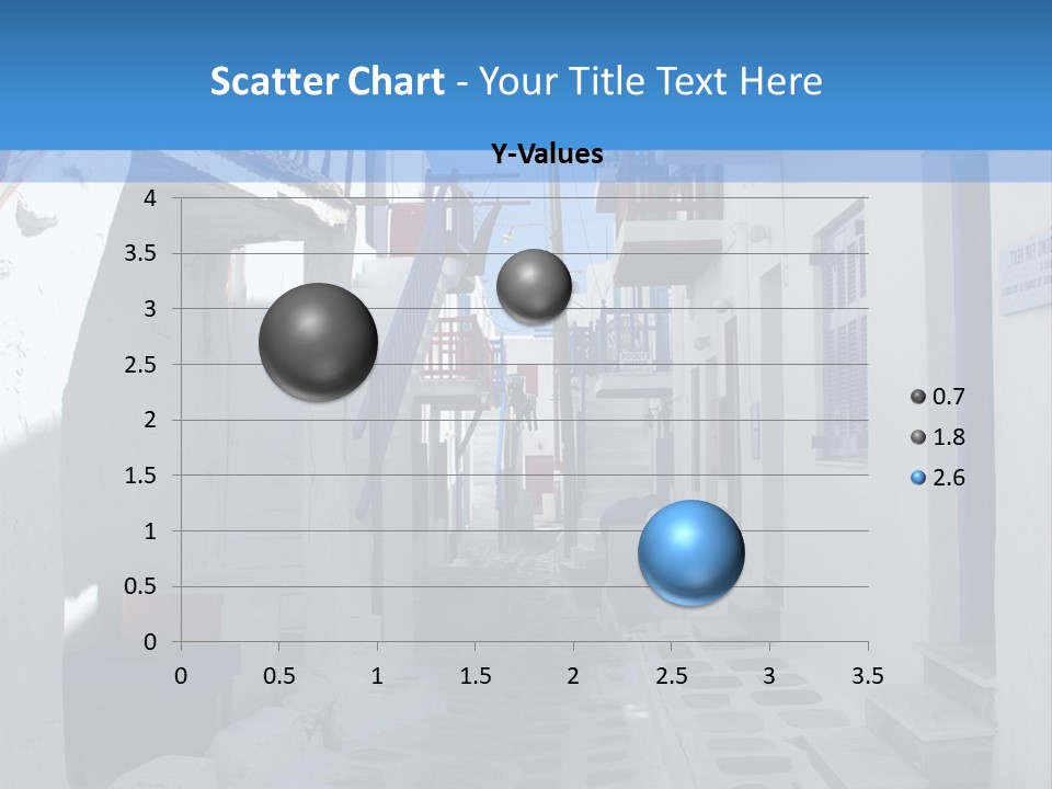 A Narrow Street With White Buildings And Blue Shutters PowerPoint Template