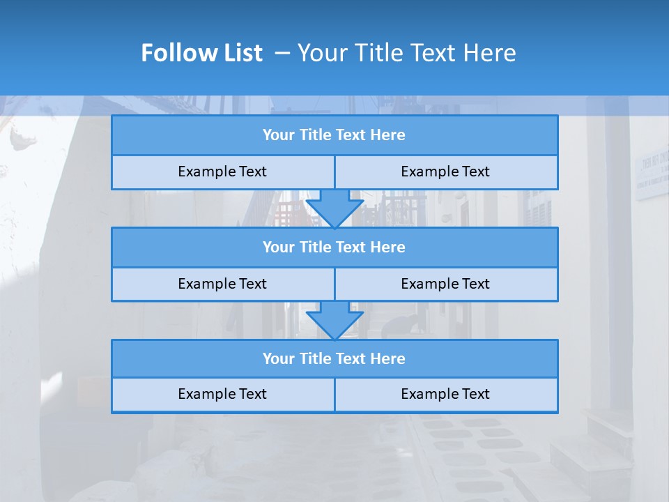 A Narrow Street With White Buildings And Blue Shutters PowerPoint Template