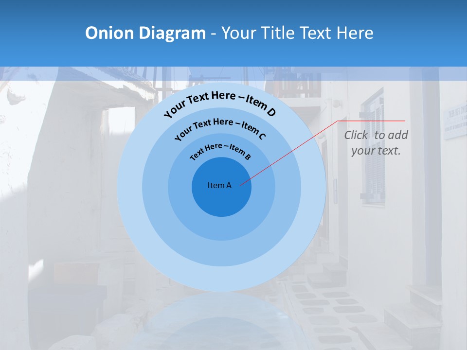 A Narrow Street With White Buildings And Blue Shutters PowerPoint Template