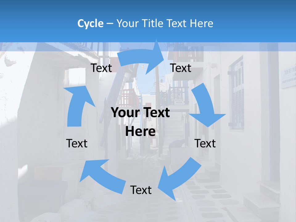 A Narrow Street With White Buildings And Blue Shutters PowerPoint Template