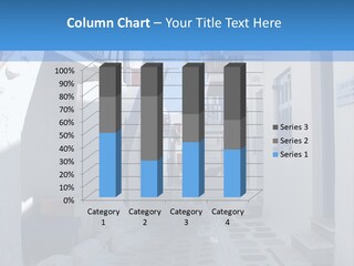 A Narrow Street With White Buildings And Blue Shutters PowerPoint Template