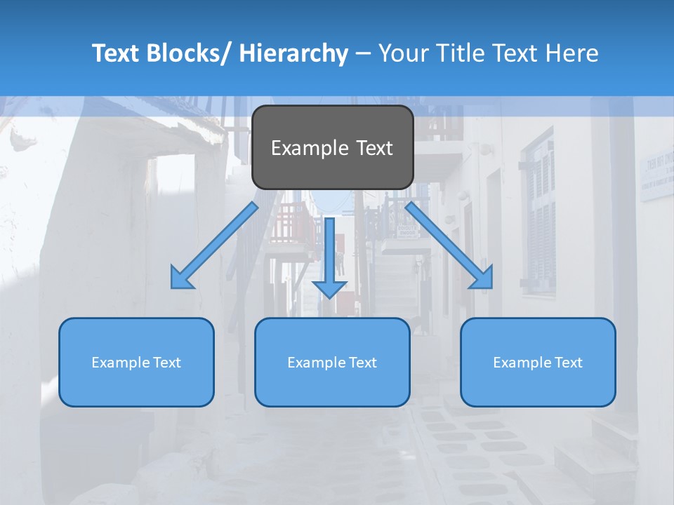 A Narrow Street With White Buildings And Blue Shutters PowerPoint Template