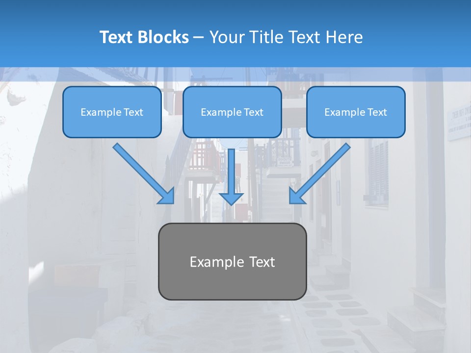 A Narrow Street With White Buildings And Blue Shutters PowerPoint Template