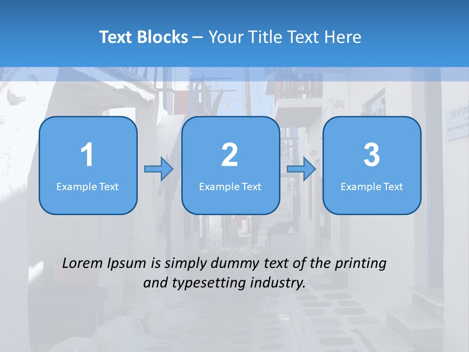 A Narrow Street With White Buildings And Blue Shutters PowerPoint Template