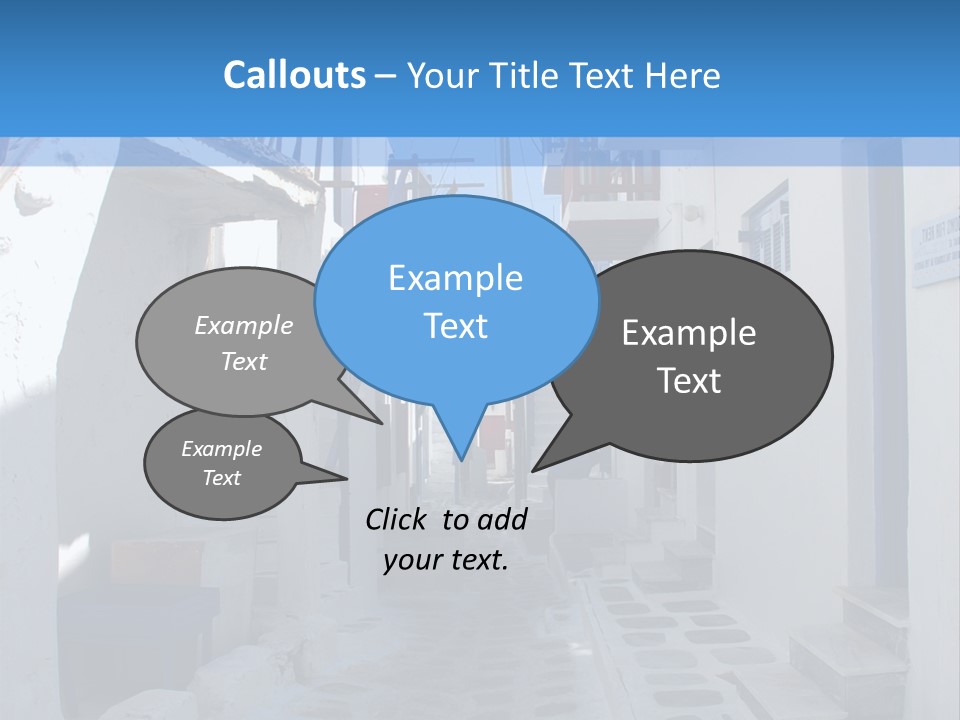 A Narrow Street With White Buildings And Blue Shutters PowerPoint Template