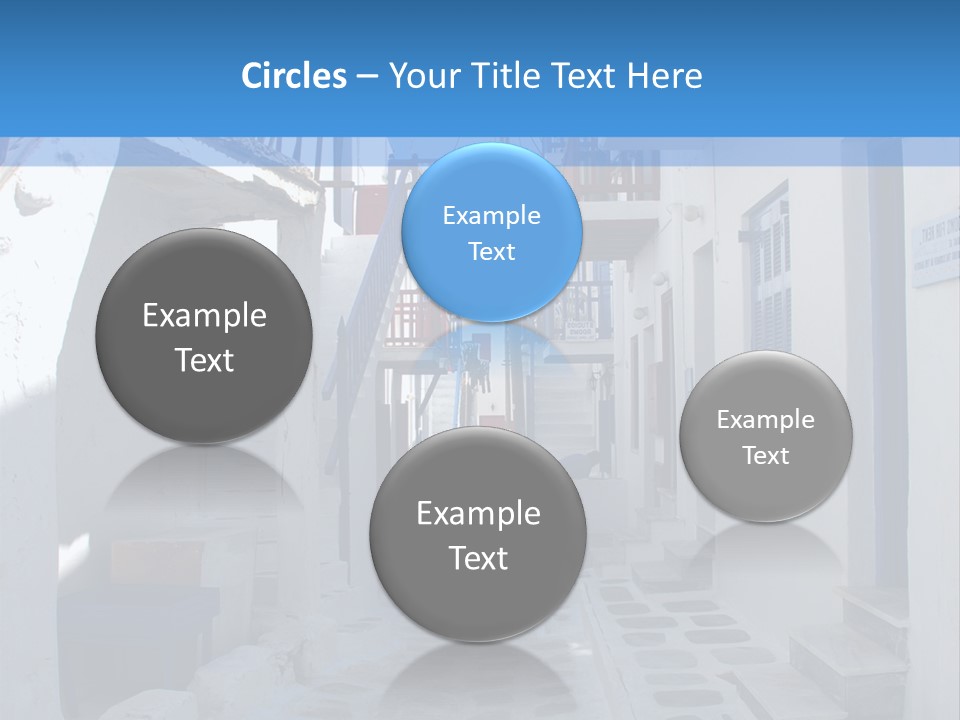 A Narrow Street With White Buildings And Blue Shutters PowerPoint Template