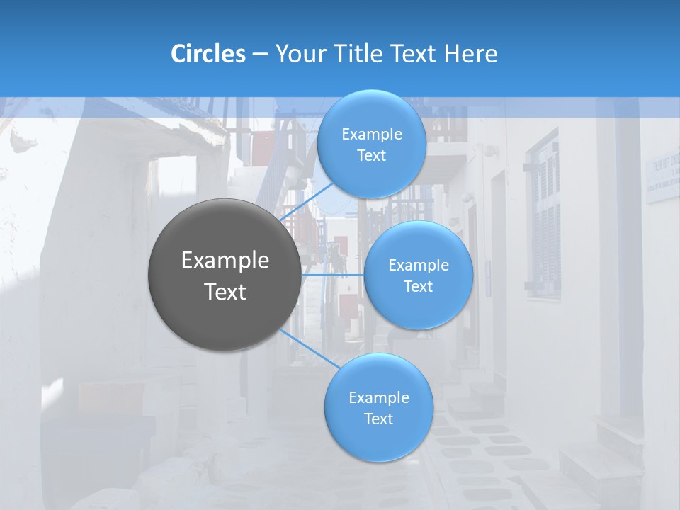 A Narrow Street With White Buildings And Blue Shutters PowerPoint Template