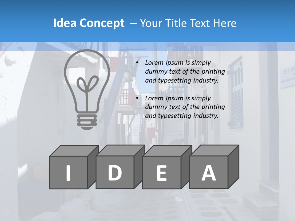 A Narrow Street With White Buildings And Blue Shutters PowerPoint Template