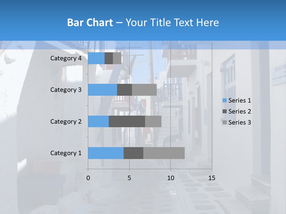 A Narrow Street With White Buildings And Blue Shutters PowerPoint Template