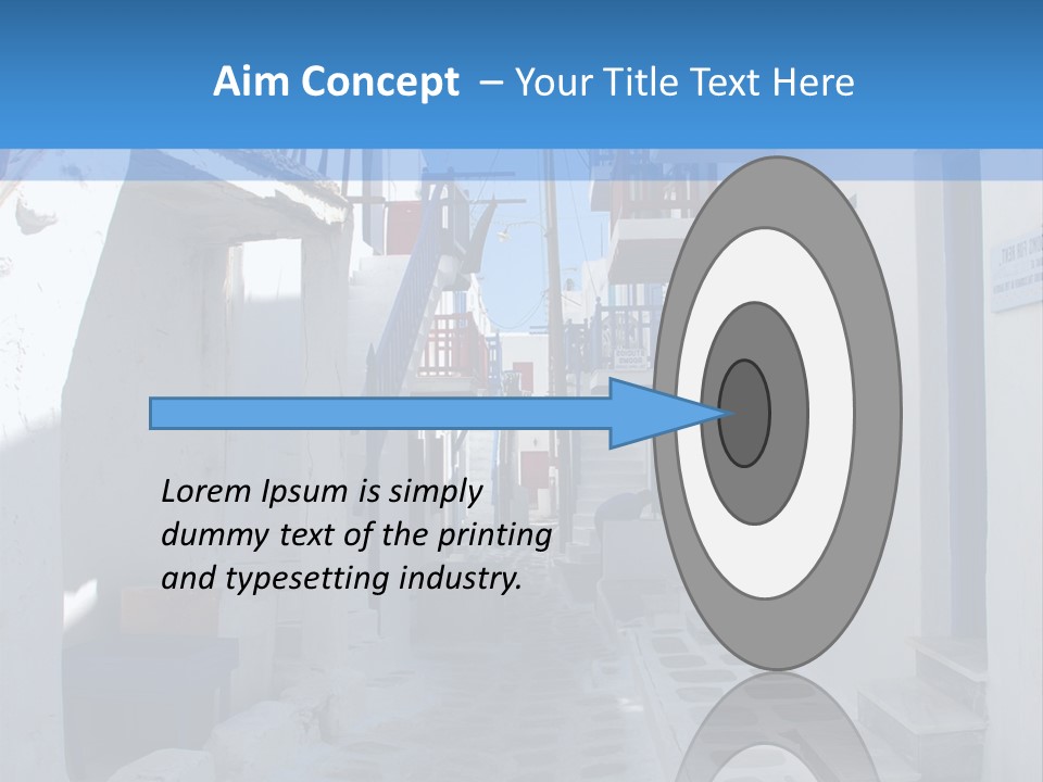 A Narrow Street With White Buildings And Blue Shutters PowerPoint Template