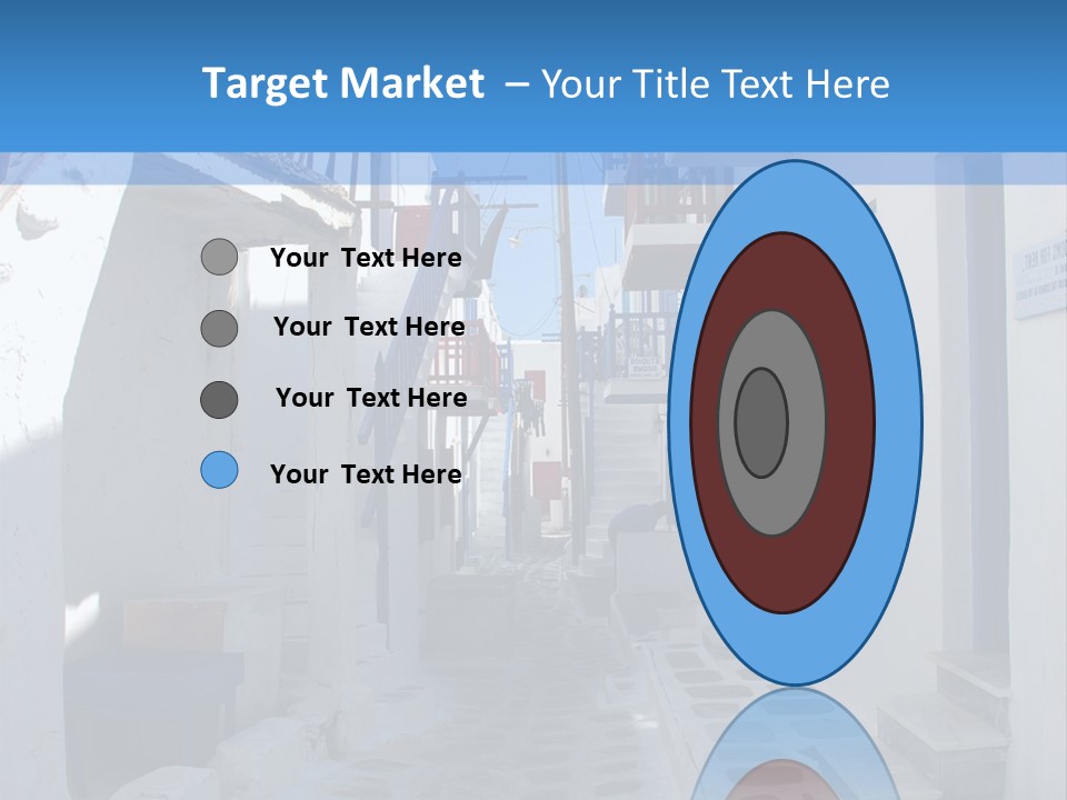 A Narrow Street With White Buildings And Blue Shutters PowerPoint Template