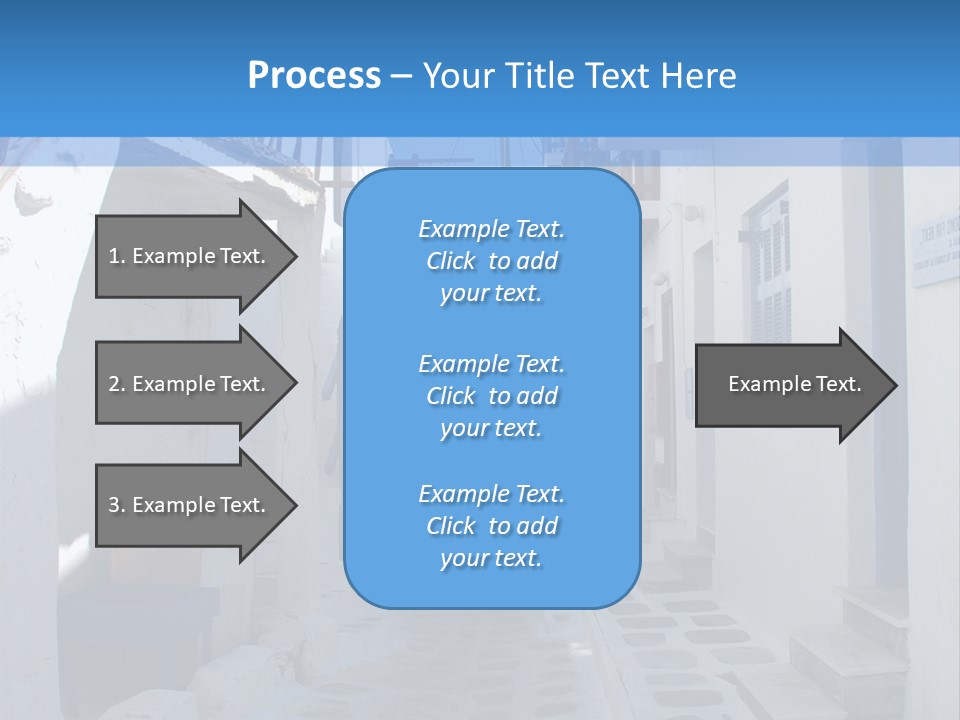 A Narrow Street With White Buildings And Blue Shutters PowerPoint Template