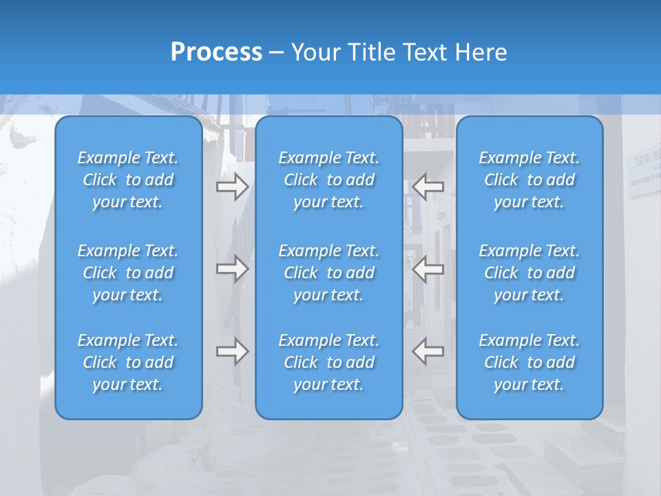 A Narrow Street With White Buildings And Blue Shutters PowerPoint Template