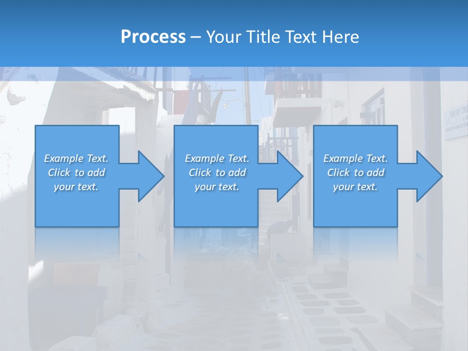 A Narrow Street With White Buildings And Blue Shutters PowerPoint Template