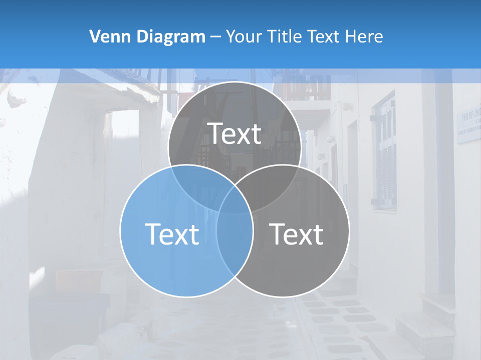 A Narrow Street With White Buildings And Blue Shutters PowerPoint Template