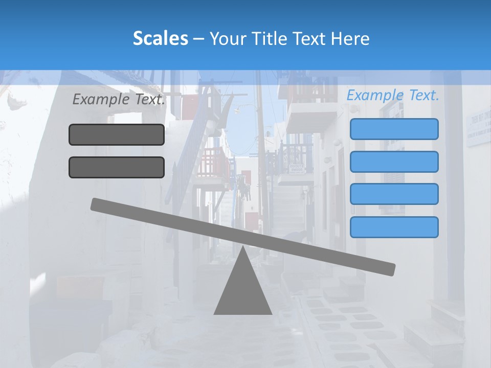 A Narrow Street With White Buildings And Blue Shutters PowerPoint Template