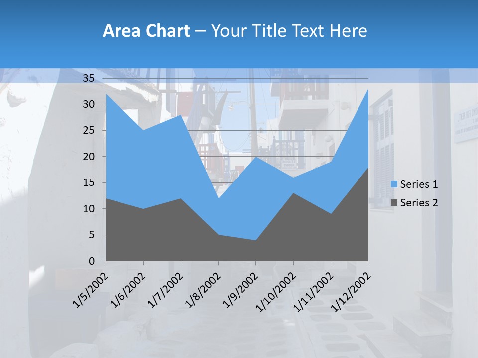 A Narrow Street With White Buildings And Blue Shutters PowerPoint Template