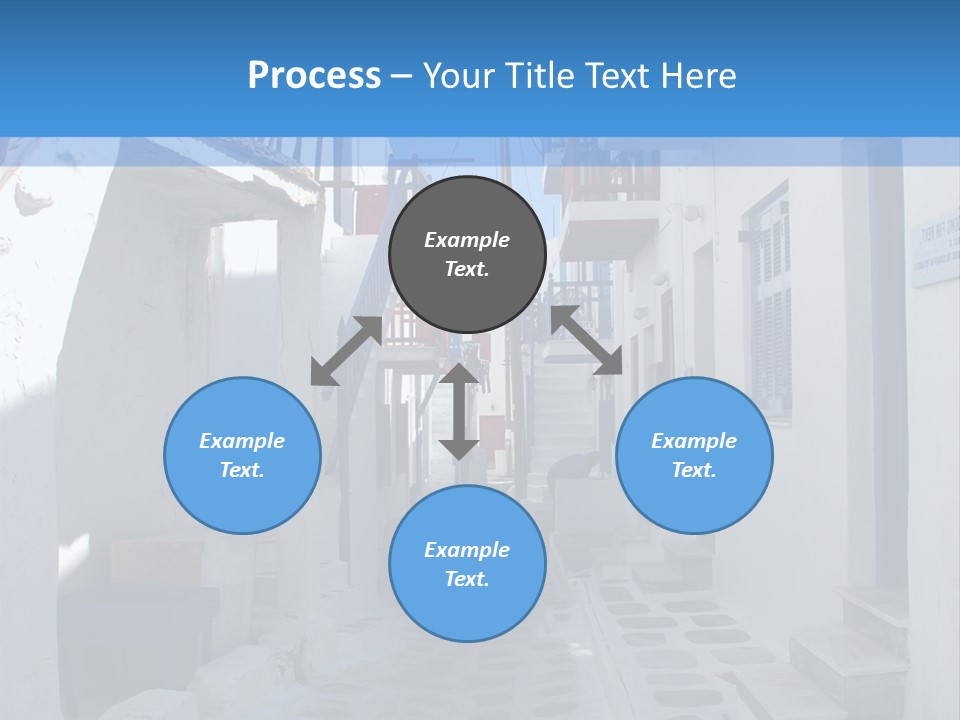 A Narrow Street With White Buildings And Blue Shutters PowerPoint Template