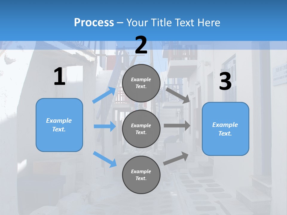 A Narrow Street With White Buildings And Blue Shutters PowerPoint Template