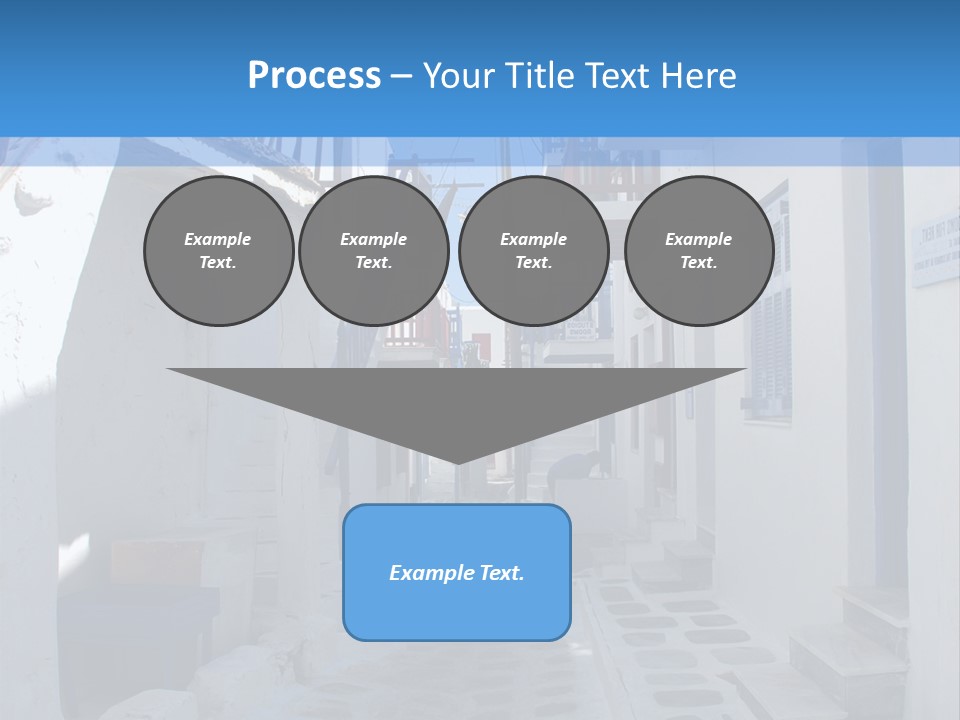A Narrow Street With White Buildings And Blue Shutters PowerPoint Template