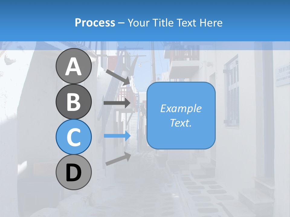 A Narrow Street With White Buildings And Blue Shutters PowerPoint Template