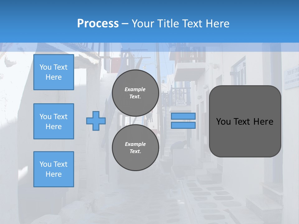 A Narrow Street With White Buildings And Blue Shutters PowerPoint Template
