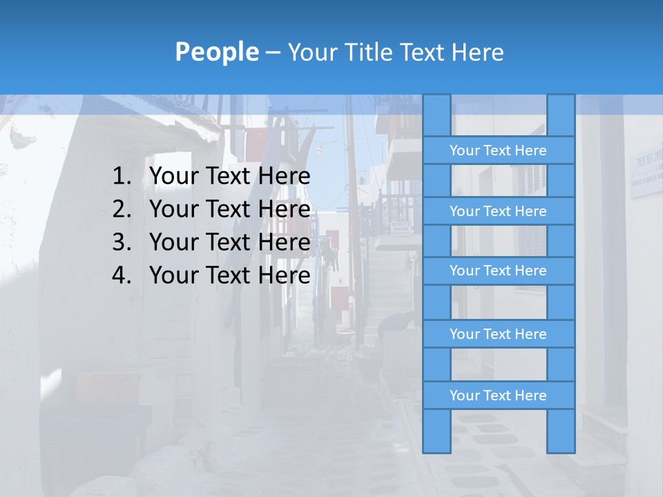 A Narrow Street With White Buildings And Blue Shutters PowerPoint Template