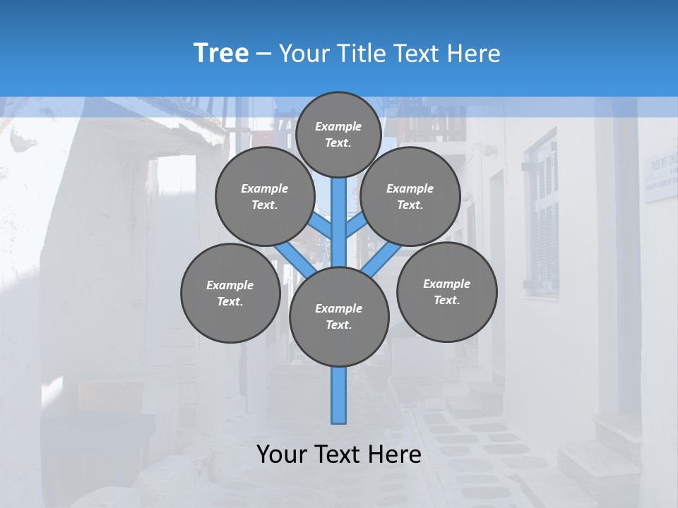 A Narrow Street With White Buildings And Blue Shutters PowerPoint Template