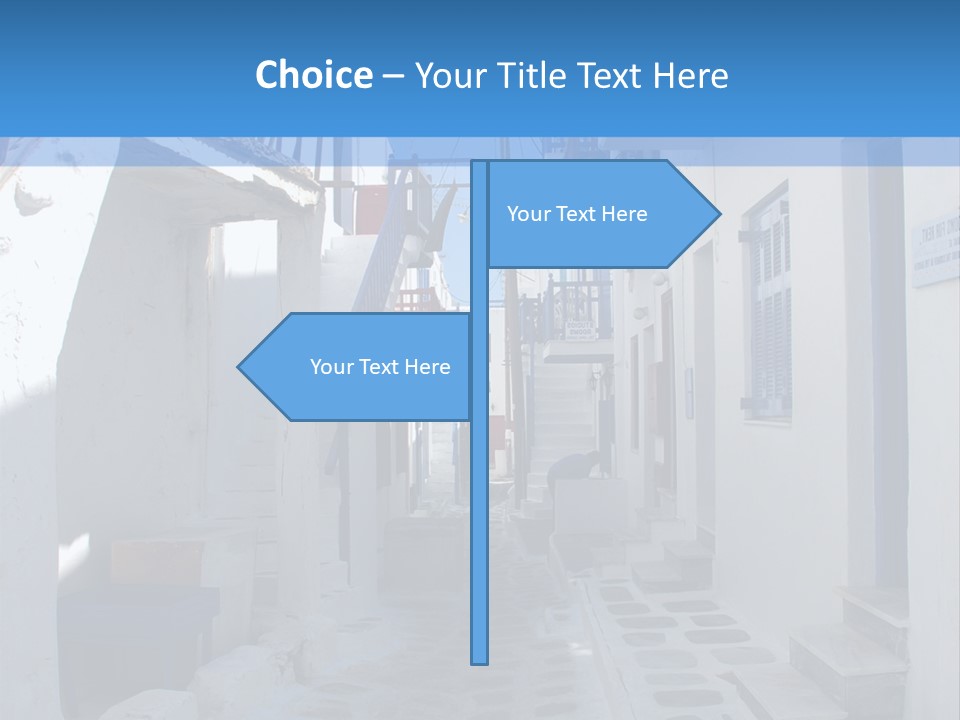 A Narrow Street With White Buildings And Blue Shutters PowerPoint Template