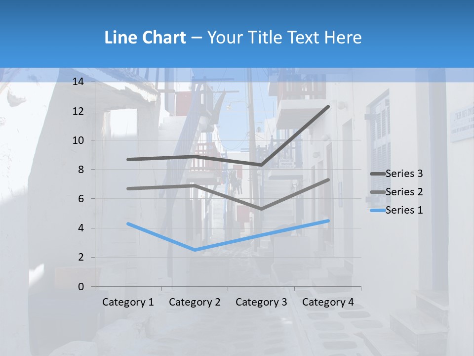 A Narrow Street With White Buildings And Blue Shutters PowerPoint Template